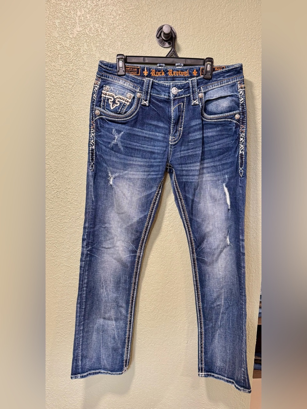 Rock Revival Straight Jeans with distressing size 34